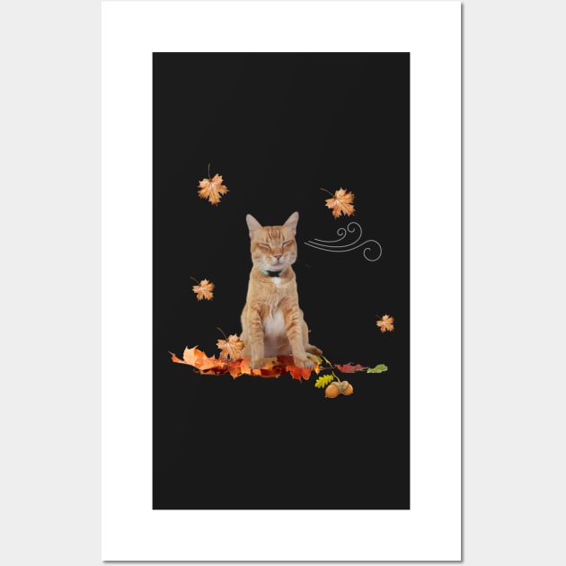 Orange Cat Enjoying Autumn Wall Art by leBoosh-Designs